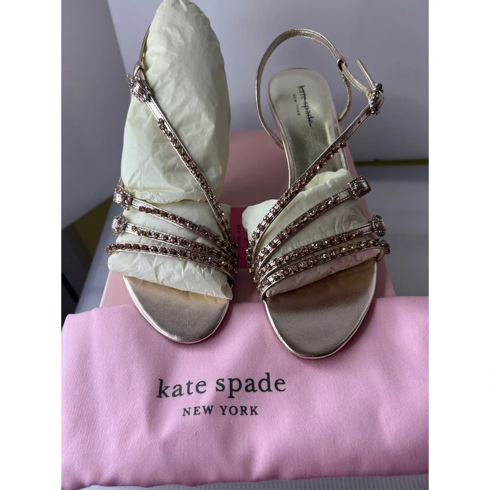Kate Spade‎ Makenna Rose Gold Embellished Slingback Heels Sandals Size 9.5